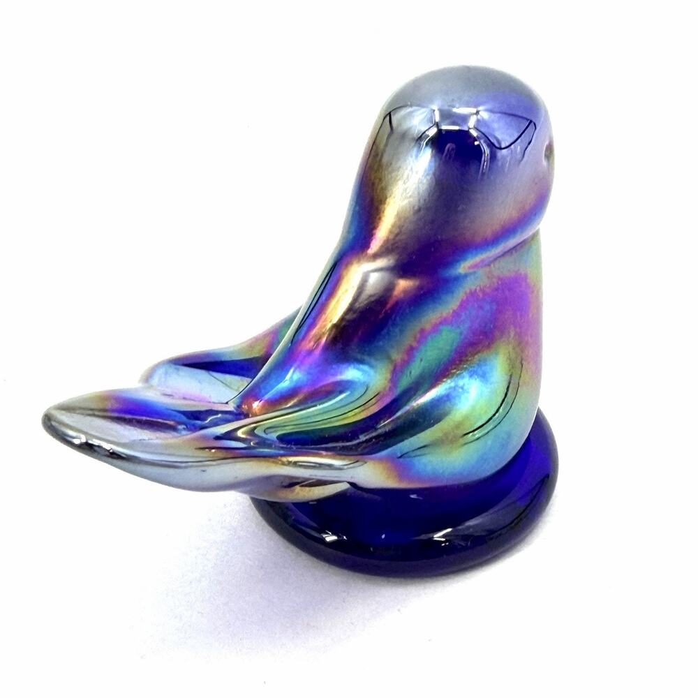 Signed Handblown Leo Ward 1990 Rainbow Bird Carnival Glass Figurine - Picture 4 of 9